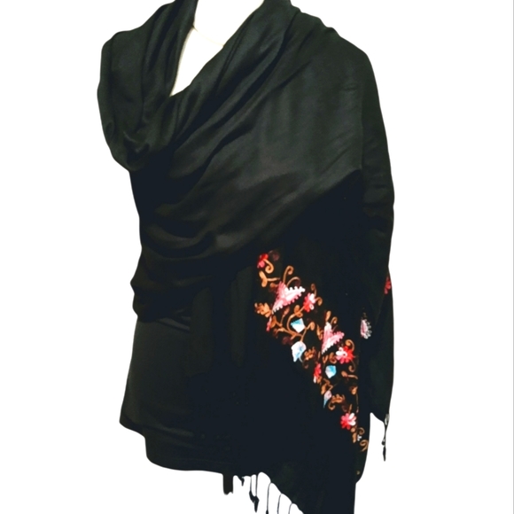 Soft Drapey Embroidered Long Shawl Wrap - Picture 2 of 8